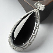 冰种墨翠缅甸翡翠A货镶白金随形胸坠（真钻）