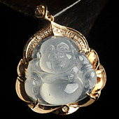 冰玻种缅甸翡翠A货镶玫瑰金玉佛胸坠（真钻）