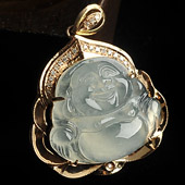 冰玻种缅甸翡翠A货镶玫瑰金玉佛胸坠（真钻）