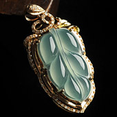 冰玻种晴水缅甸翡翠A货镶玫瑰金金枝玉叶胸坠（真钻）