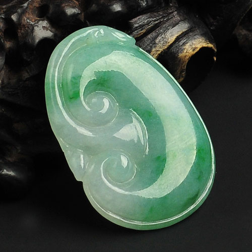 糯冰种飘翠缅甸翡翠A货如意挂件