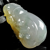 冰种黄翡飘花缅甸翡翠A货如意挂件