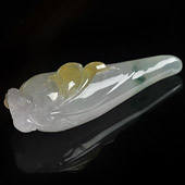 冰种黄翡飘花缅甸翡翠A货福瓜挂件