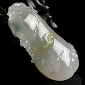 冰种黄翡飘花缅甸翡翠A货福瓜挂件