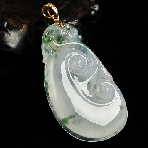 冰种飘花缅甸翡翠A货如意寿挂件