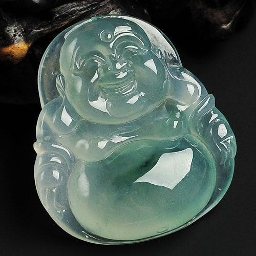 冰种飘花缅甸翡翠A货玉佛挂件