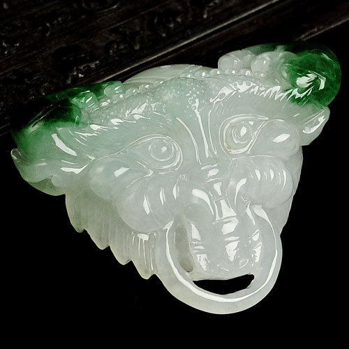 糯冰种飘翠缅甸翡翠A货饕餮挂件