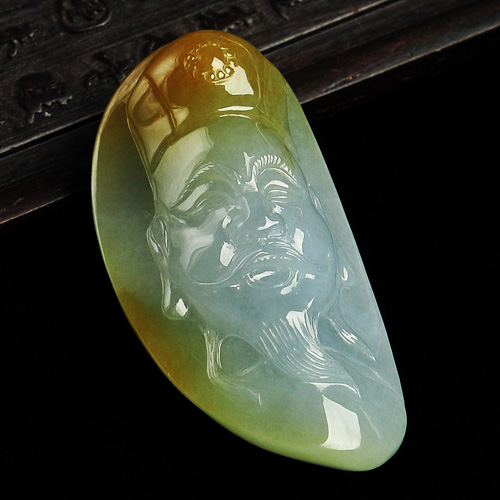 冰种黄翡缅甸翡翠A货财神挂件