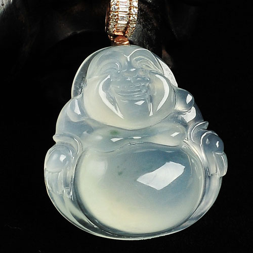 冰种略飘花缅甸翡翠A货玉佛挂件