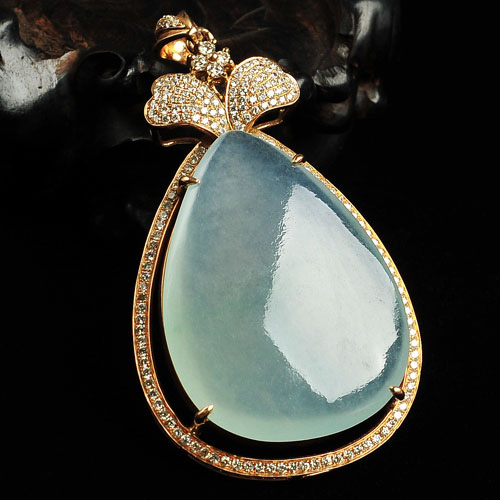 冰玻种晴水缅甸翡翠A货镶玫瑰金胸坠（真钻）