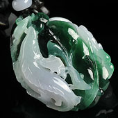 冰种菠菜绿缅甸翡翠A货年年有余挂件