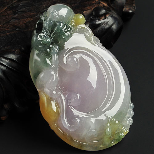 冰种三彩缅甸翡翠A货如意寿挂件