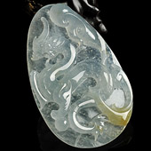 冰玻种淡晴水略带黄翡缅甸翡翠A货龙行如意挂件