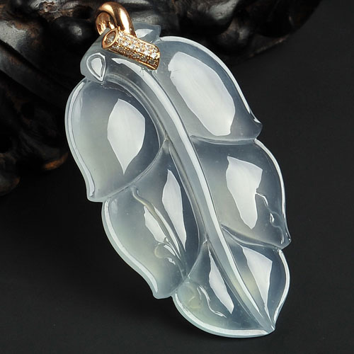 冰玻种晴水缅甸翡翠A货镶玫瑰金金枝玉叶胸坠（真钻）