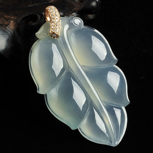 冰玻种晴水缅甸翡翠A货镶玫瑰金金枝玉叶胸坠（真钻）