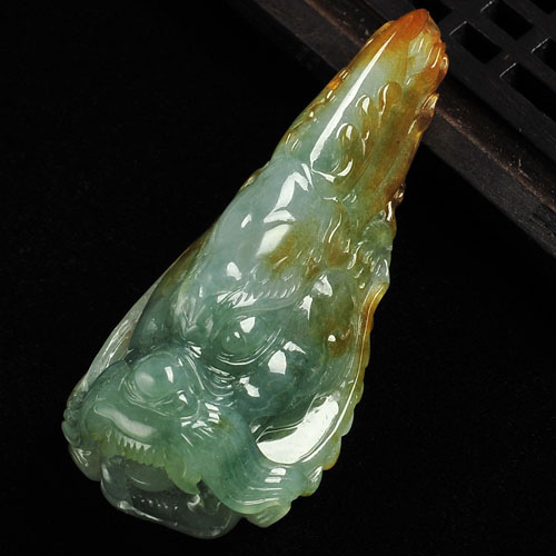 冰种晴水黄翡缅甸翡翠A货龙头挂件