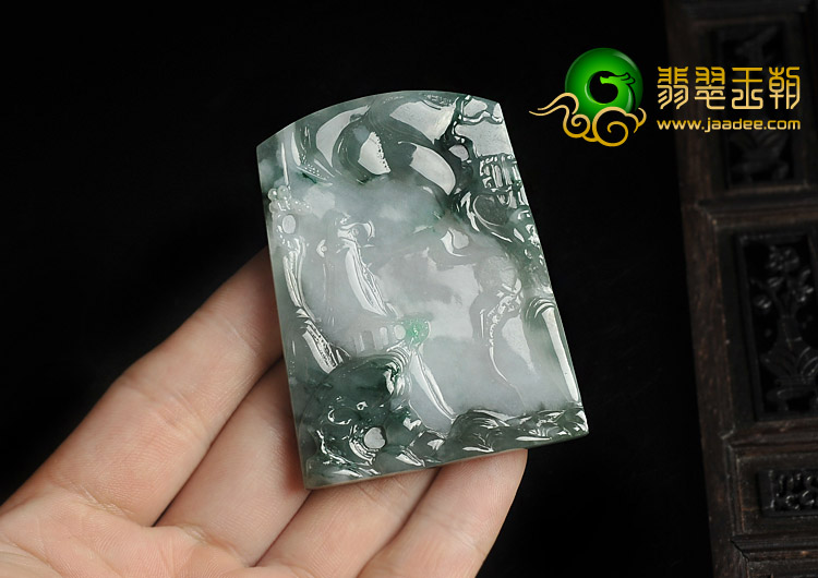 冰种飘花缅甸翡翠A货江山多娇挂件