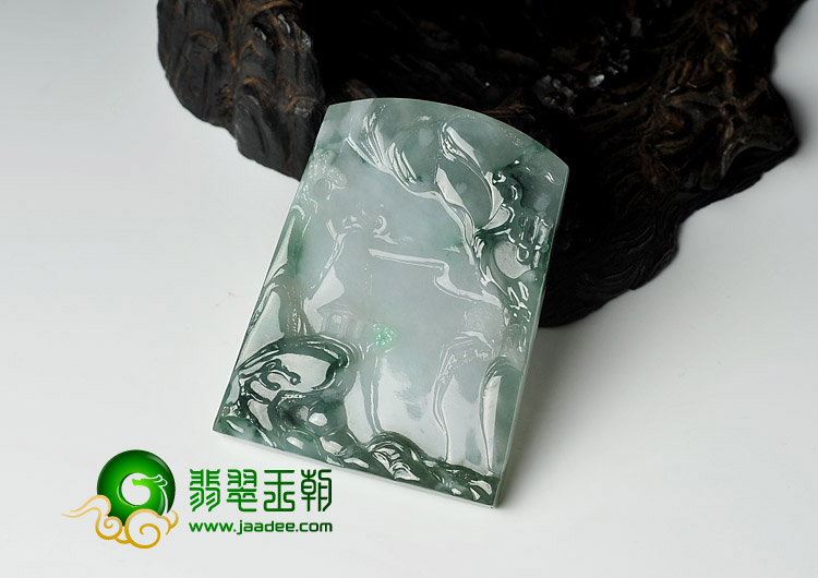 冰种飘花缅甸翡翠A货江山多娇挂件