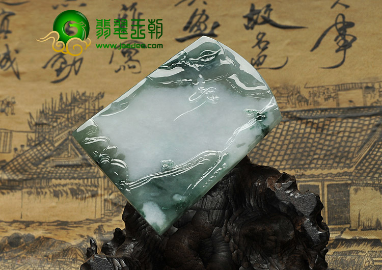 冰种飘花缅甸翡翠A货江山多娇挂件