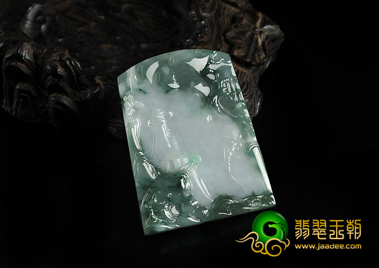 冰种飘花缅甸翡翠A货江山多娇挂件
