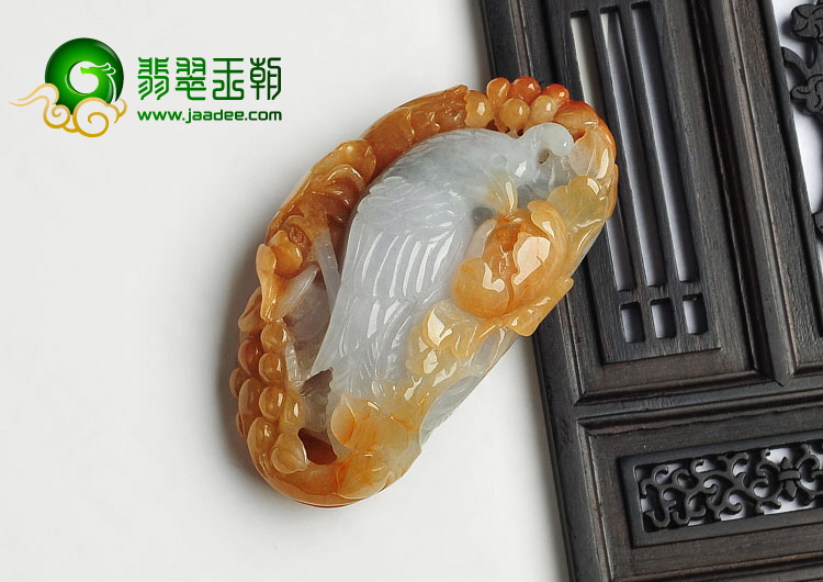 糯冰种黄翡缅甸翡翠A货富贵鹦鹉挂件