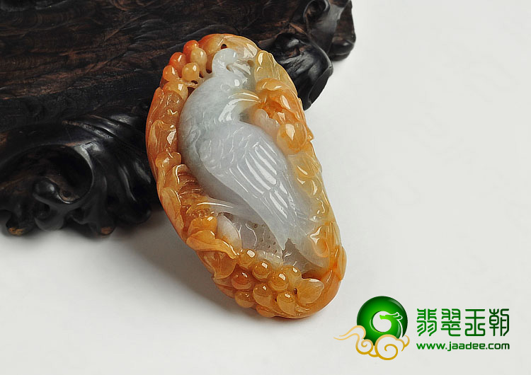 糯冰种黄翡缅甸翡翠A货富贵鹦鹉挂件