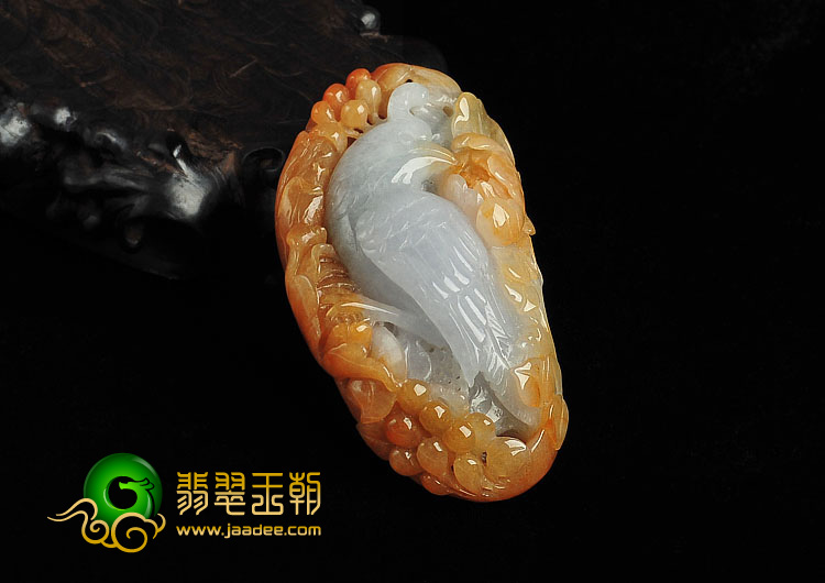 糯冰种黄翡缅甸翡翠A货富贵鹦鹉挂件
