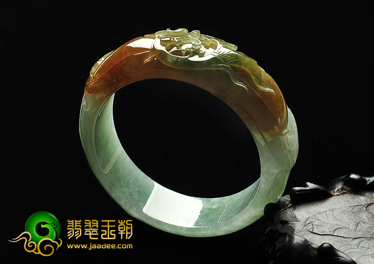 糯冰种褐红翡晴水缅甸翡翠A货龙凤呈祥手镯（59mm）
