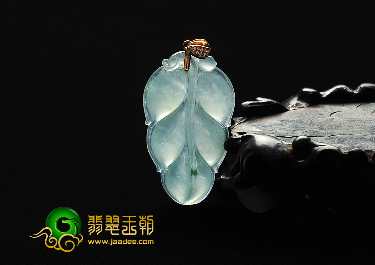 冰种晴水略飘花缅甸翡翠A货叶子挂件