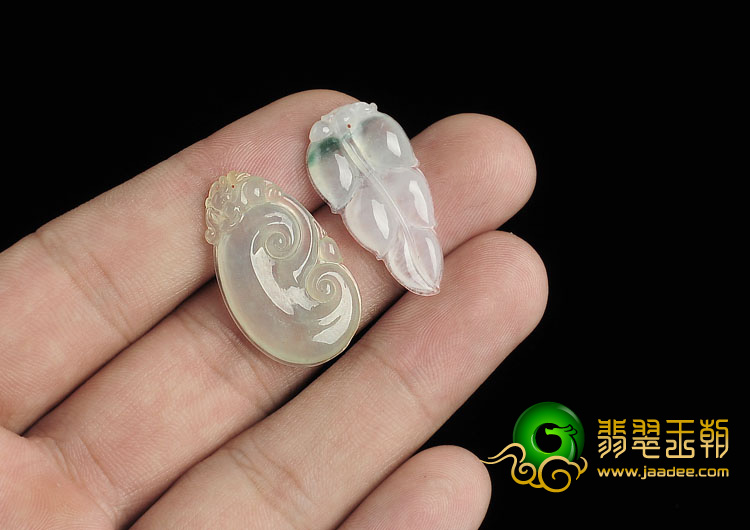 冰种晴水略飘花缅甸翡翠A货叶子/如意挂件（一批走）