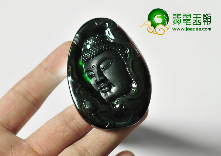 糯冰种墨翠缅甸翡翠A货释迦牟尼挂件