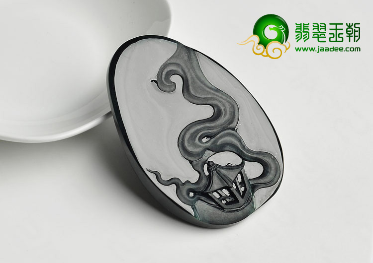 糯冰种墨翠缅甸翡翠A货释迦牟尼挂件