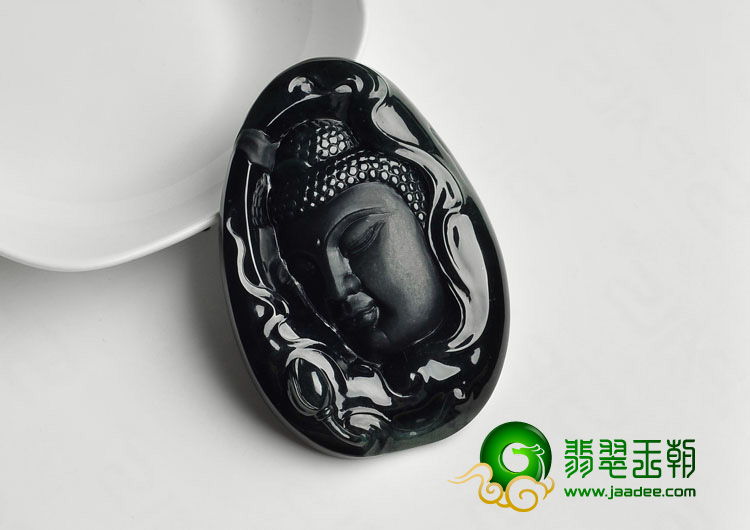 糯冰种墨翠缅甸翡翠A货释迦牟尼挂件