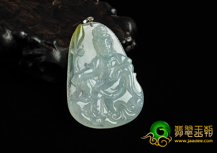 冰种晴水略带黄翡缅甸翡翠A货观音挂件