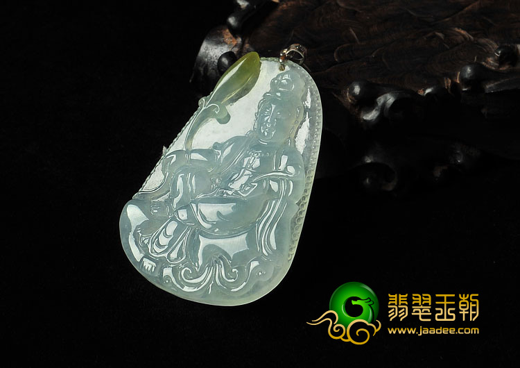 冰种晴水略带黄翡缅甸翡翠A货观音挂件