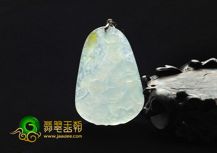 冰种晴水略带黄翡缅甸翡翠A货观音挂件