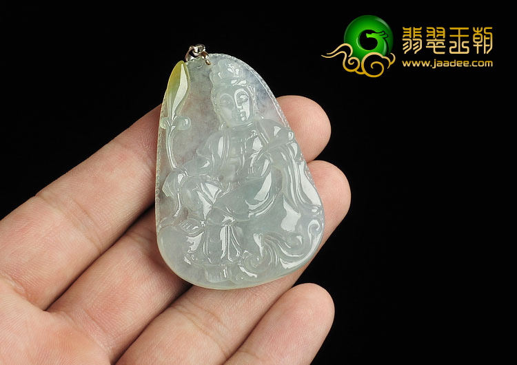 冰种晴水略带黄翡缅甸翡翠A货观音挂件