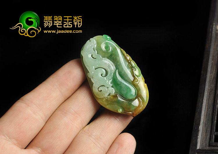 糯冰种黄加绿缅甸翡翠A货龙行如意挂件