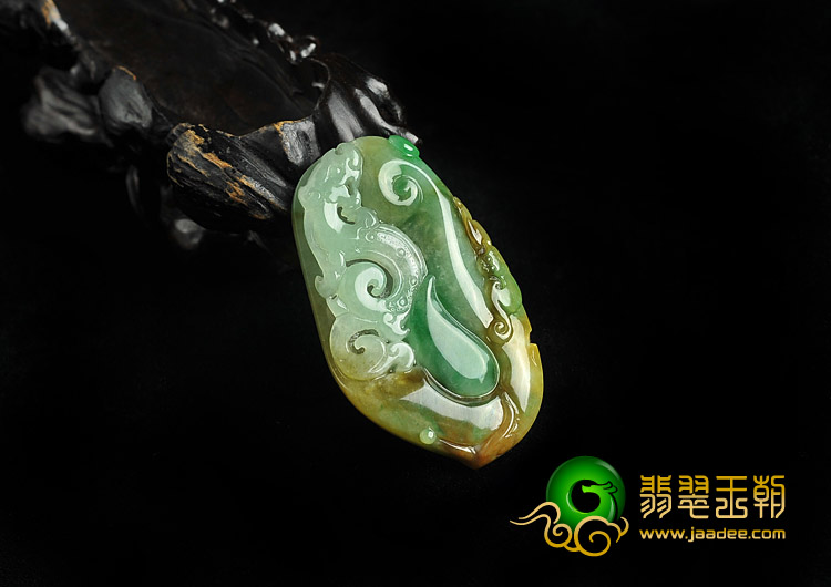 糯冰种黄加绿缅甸翡翠A货龙行如意挂件