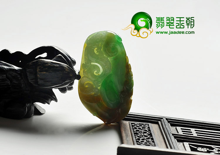 糯冰种黄加绿缅甸翡翠A货龙行如意挂件