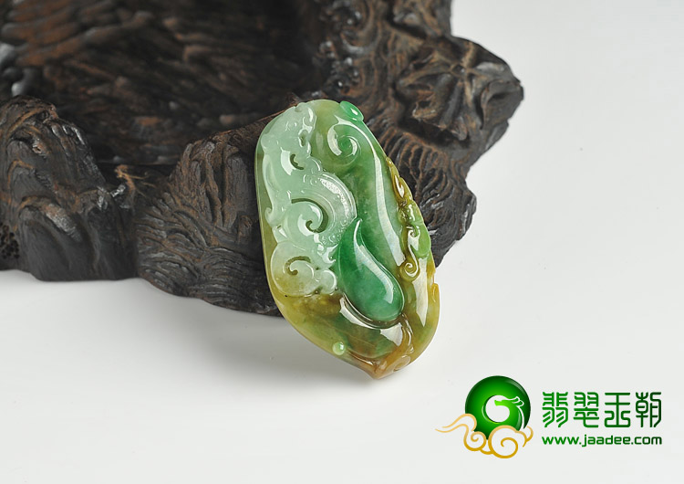 糯冰种黄加绿缅甸翡翠A货龙行如意挂件