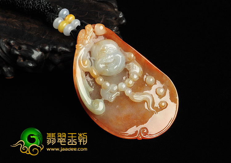 糯冰种红黄翡缅甸翡翠A货玉佛挂件