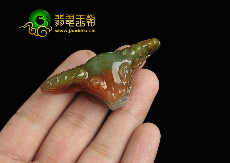 糯冰种褐红翡缅甸翡翠A货牛头挂件