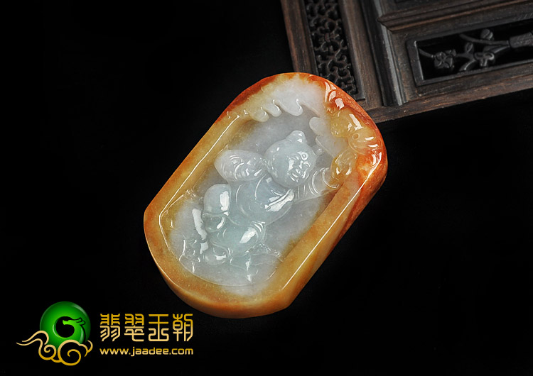(超值推荐)糯冰种红黄翡缅甸翡翠A货招财童子挂件