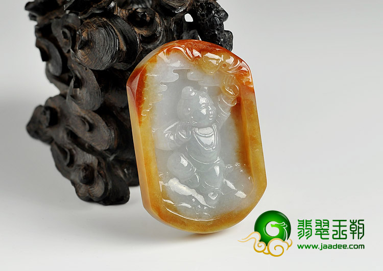 (超值推荐)糯冰种红黄翡缅甸翡翠A货招财童子挂件