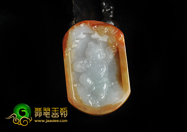 (超值推荐)糯冰种红黄翡缅甸翡翠A货招财童子挂件