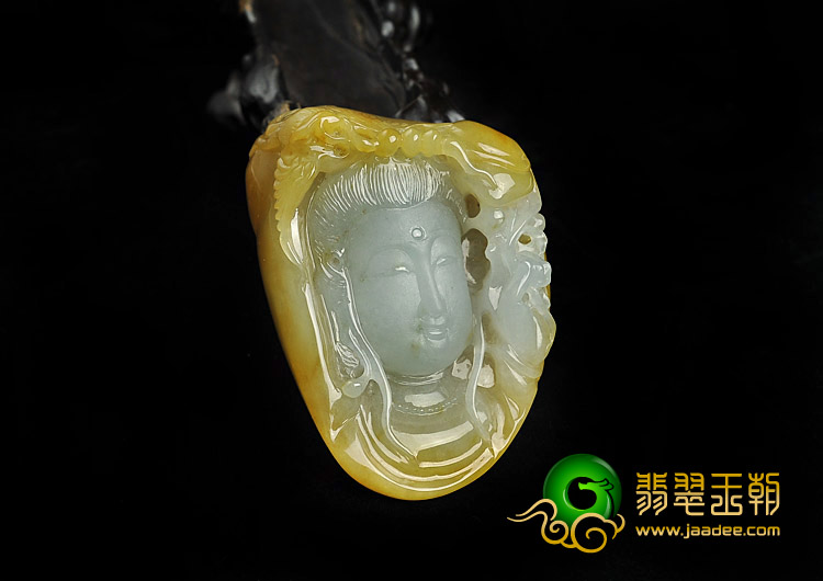 冰种黄翡缅甸翡翠A货观音头挂件