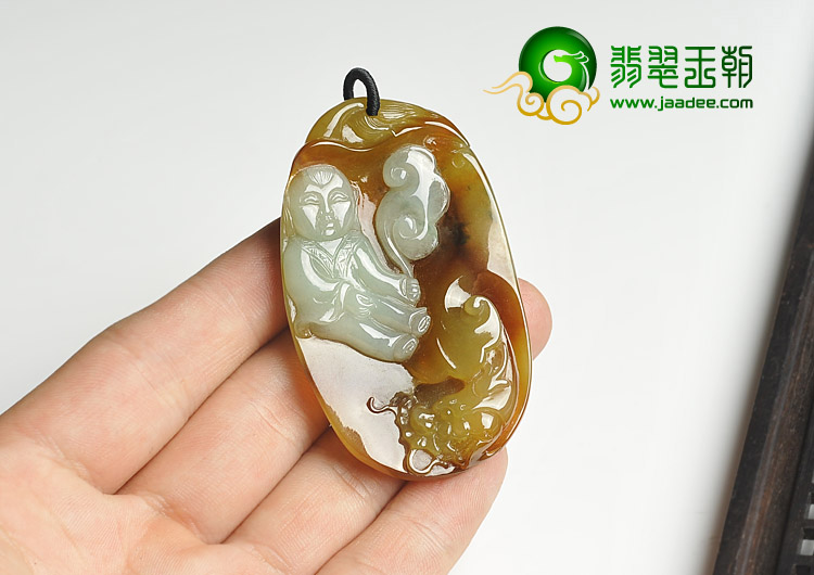 冰种褐黄翡缅甸翡翠A货望子成龙挂件