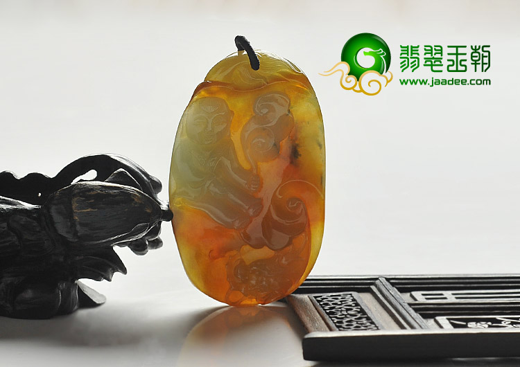 冰种褐黄翡缅甸翡翠A货望子成龙挂件