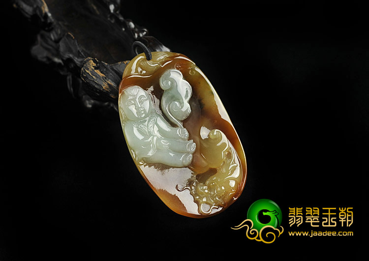 冰种褐黄翡缅甸翡翠A货望子成龙挂件